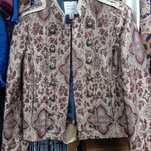 Banana Republic Gold and Burgundy Brocade Military Jacket